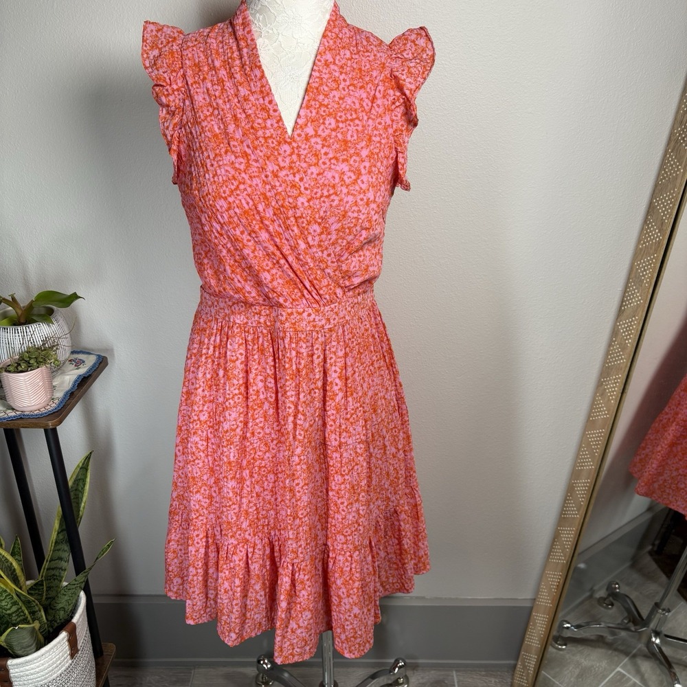 NWOT Rachel Zoe Women 8 Pink Floral Dress Cottagecore Romantic Ruffle Sleeves